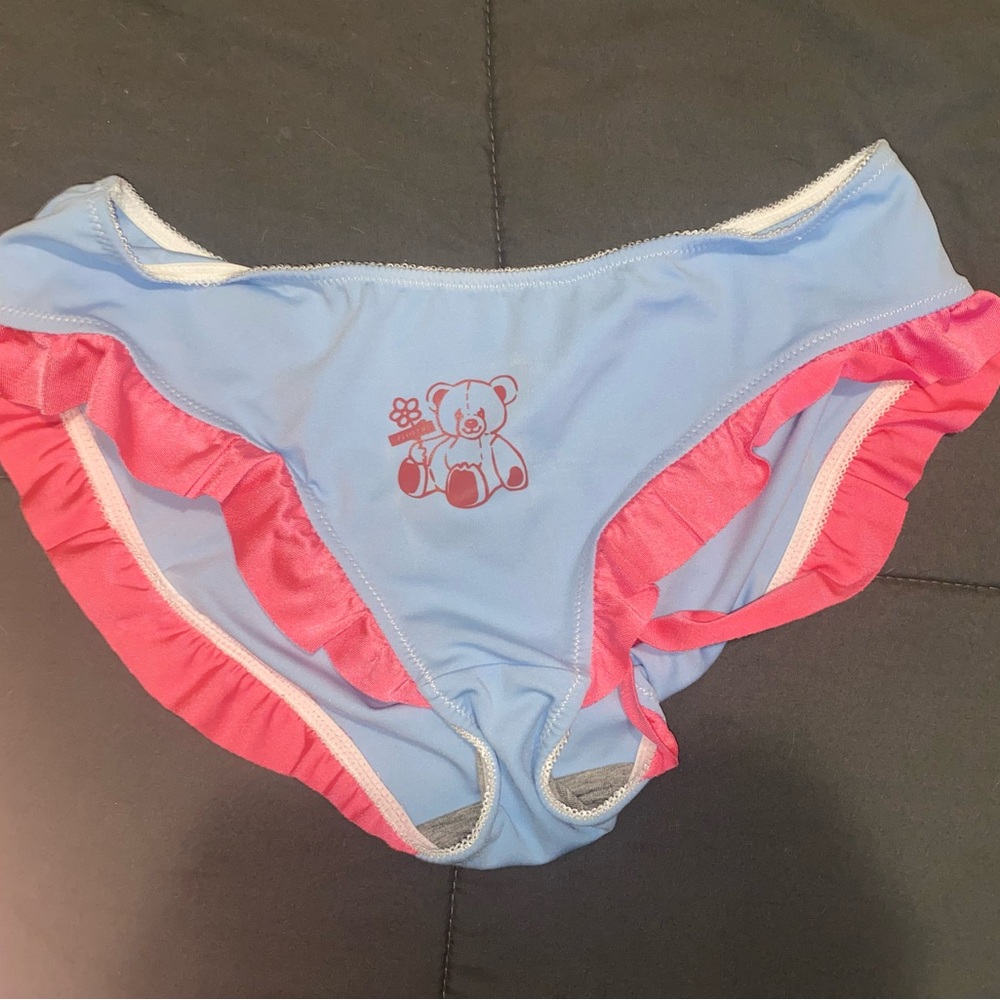 Blue and Pink Ruffle Bear Print Underwear